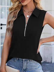 Half Zip Sleeveless Tank Black OutfitFlow