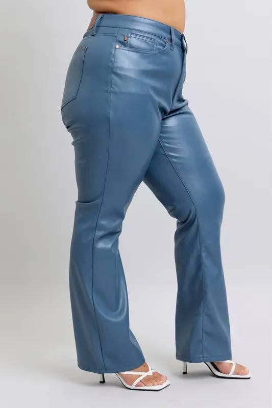 Judy Blue Full Size High Waist Tummy Control Faux Leather Bootcut Pants Plus Size OutfitFlow