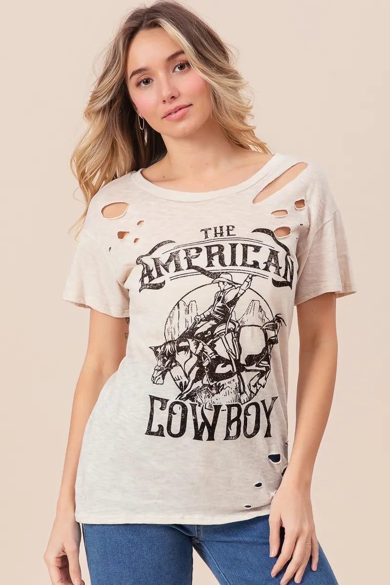 BiBi Cotton Slub Laser Top American Cow Boy Graphic OutfitFlow