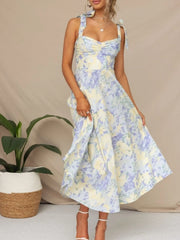 Tie-Shoulder Sweetheart Neck Summer Dress OutfitFlow