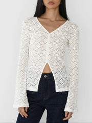 Lace V-Neck Flare Sleeve T-Shirt OutfitFlow