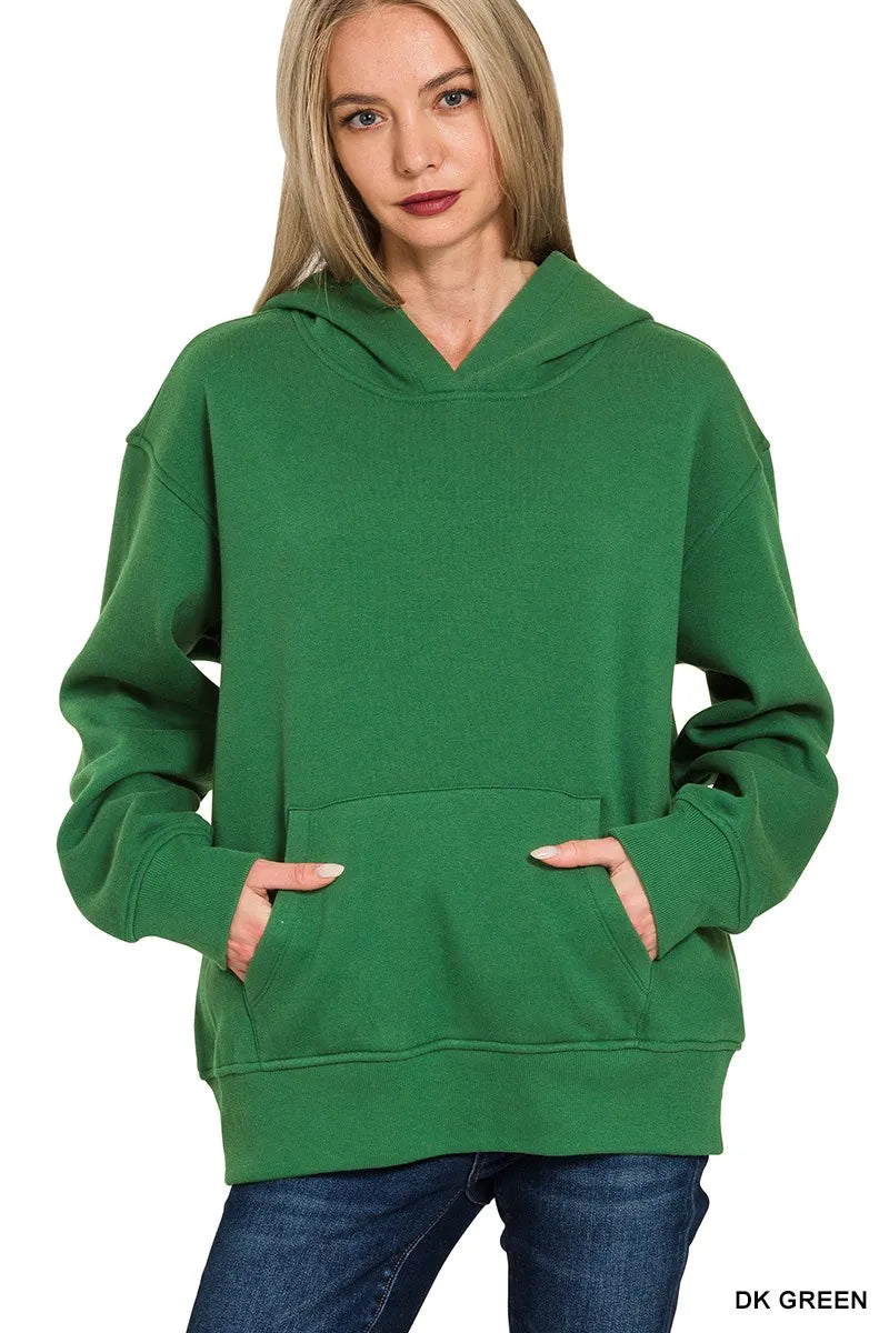 Zenana Fleece Kangaroo Pocket Hoodie DK GREEN OutfitFlow