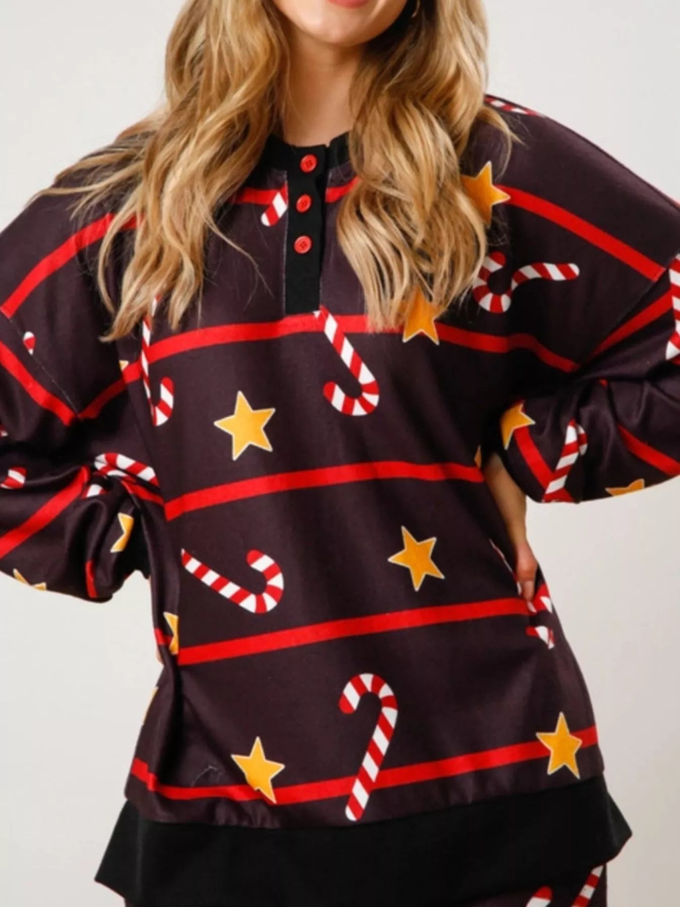 Christmas Long Sleeve Top and Pants Lounge Set Black OutfitFlow