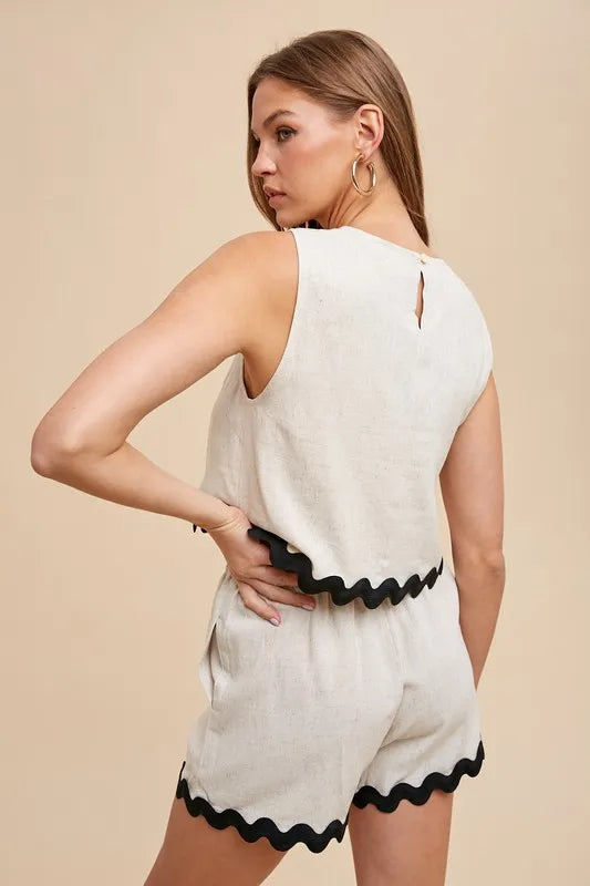 Annie Wear Ric Rac Trim Detailed Top & Shorts Set OutfitFlow