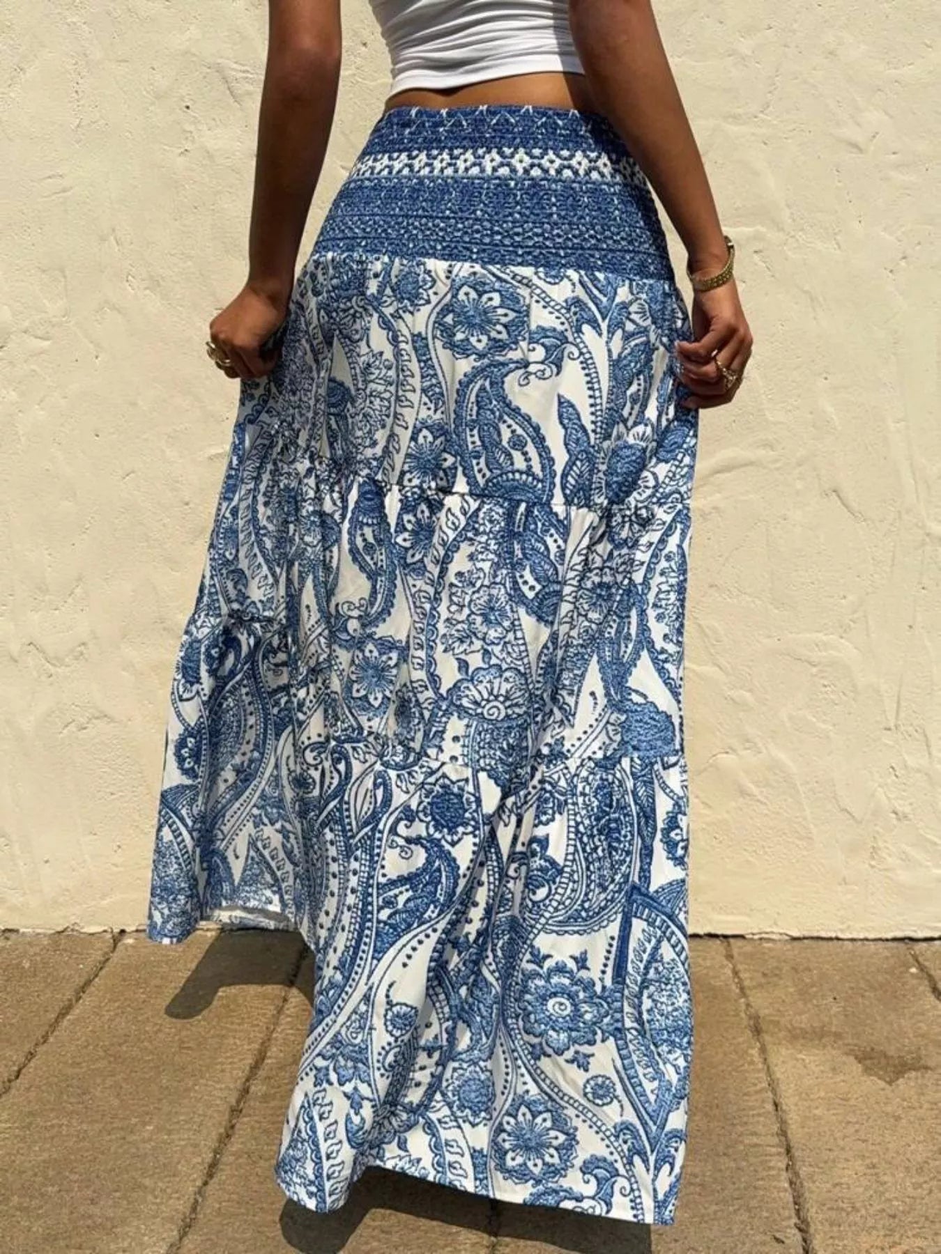 Printed High Waist Maxi Skirt OutfitFlow