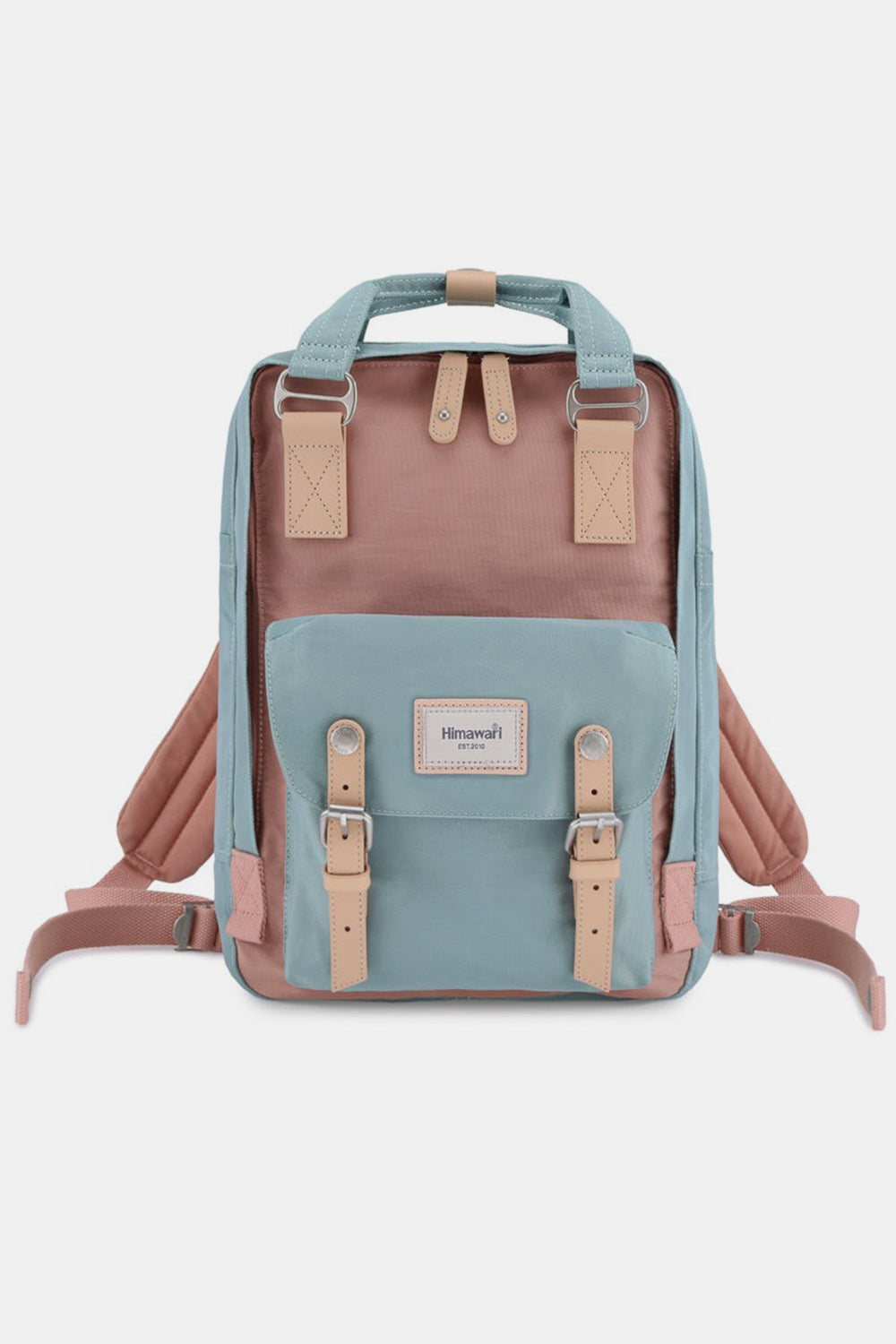 Himawari Contrast Waterproof Nylon Backpack Bag Blue Pink One Size OutfitFlow