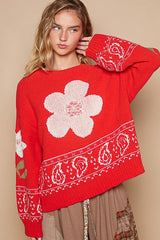 Outfit Flow - POL Flower Lace Patch Long Sleeve Sweater