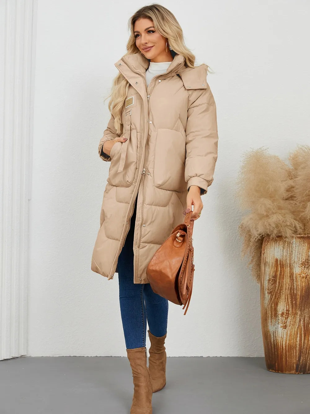 Long Sleeve Longline Hooded Winter Coat OutfitFlow