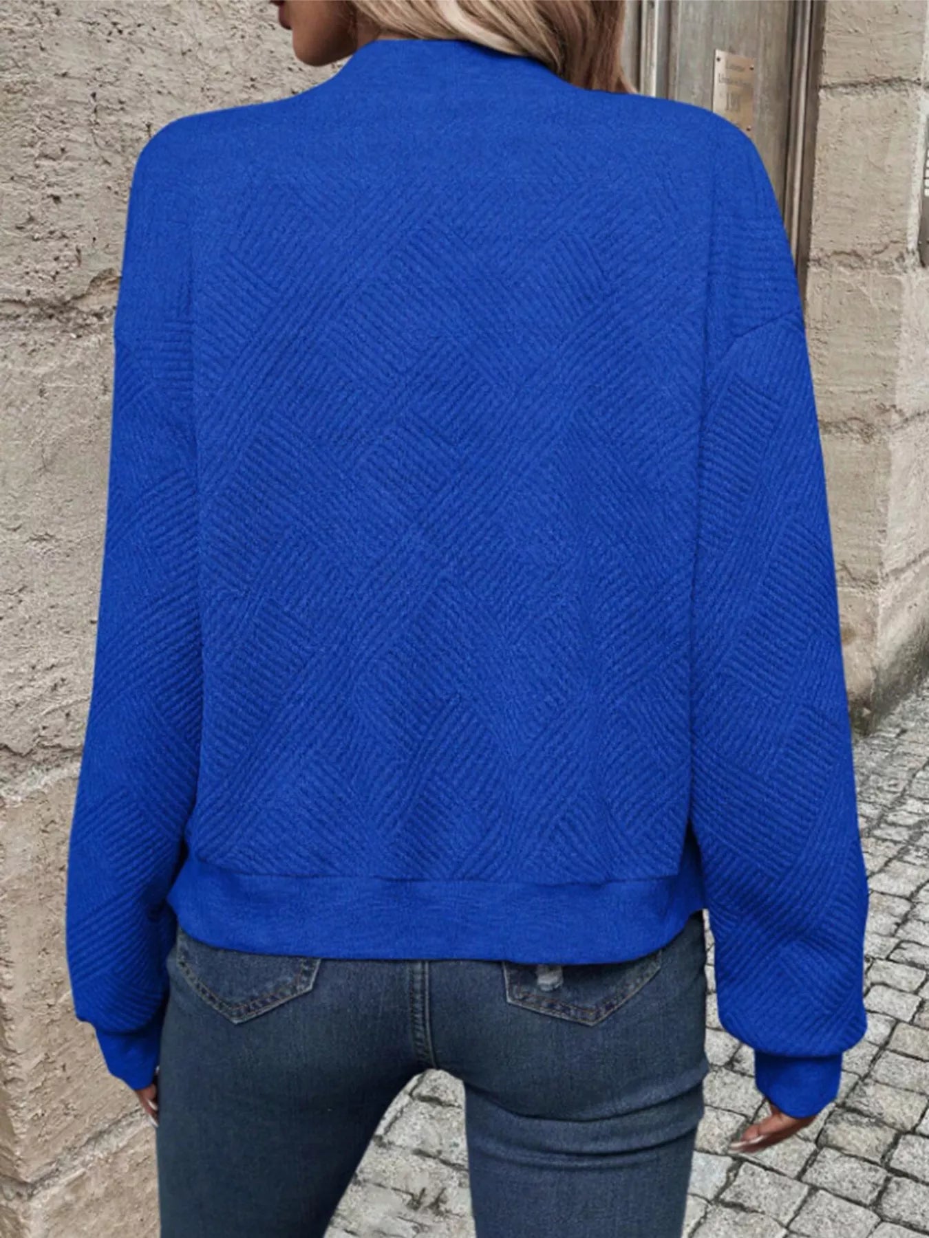 Textured Knit Zip-Up Bomber Jacket OutfitFlow