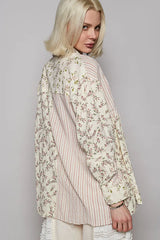 POL Lace Patchwork Floral Button-Up Shirt OutfitFlow