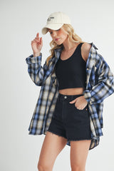 Aemi + Co Washed Plaid Button Up Raglan Sleeve Flannel Shirt OutfitFlow