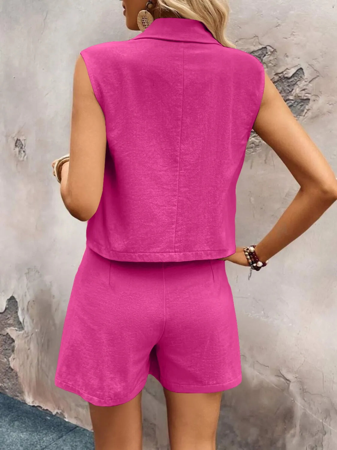 One Button Sleeveless Top and Shorts Set OutfitFlow