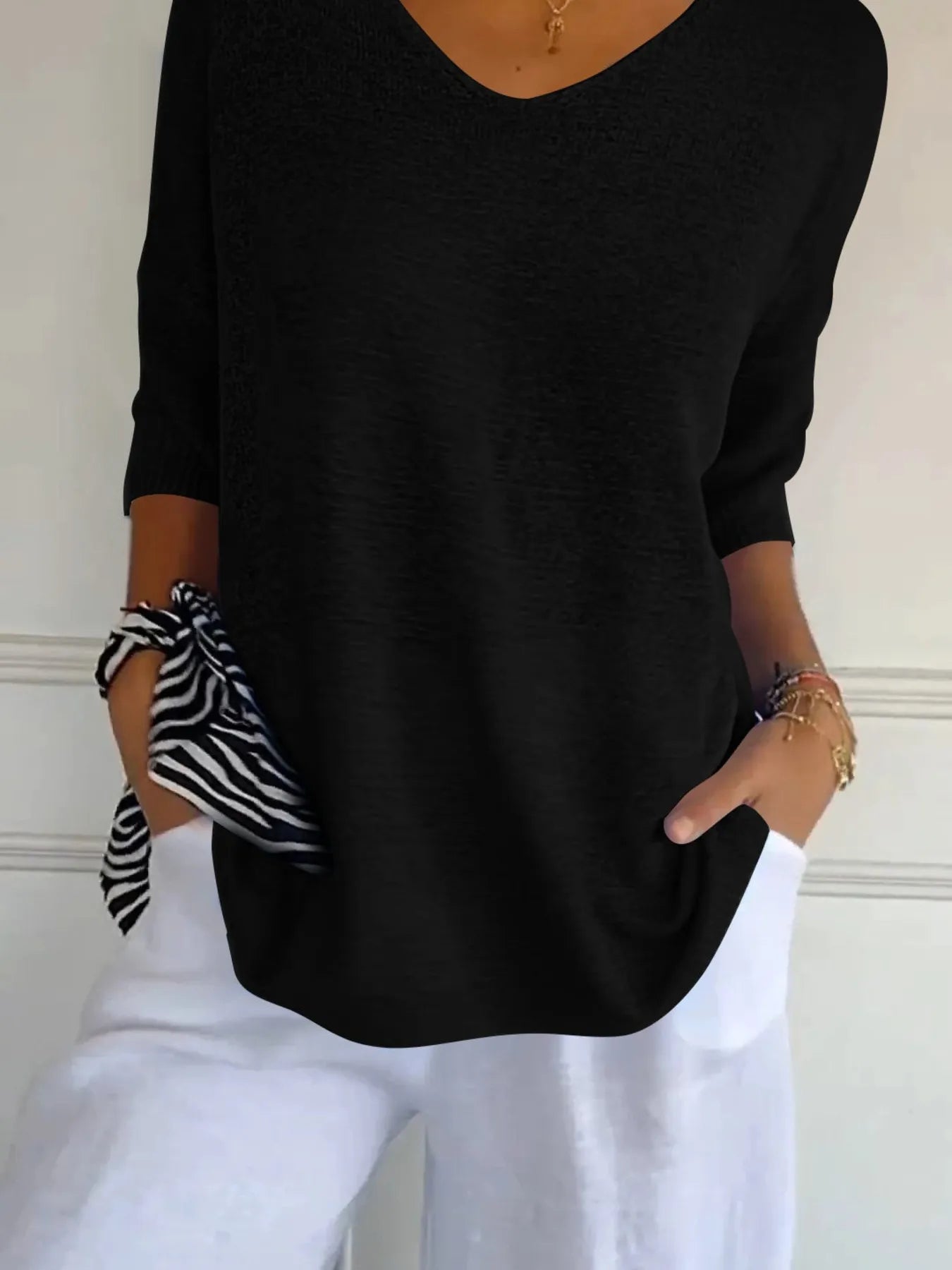 Full Size Relaxed Fit Ribbed Hem Sweater Plus Size Black OutfitFlow