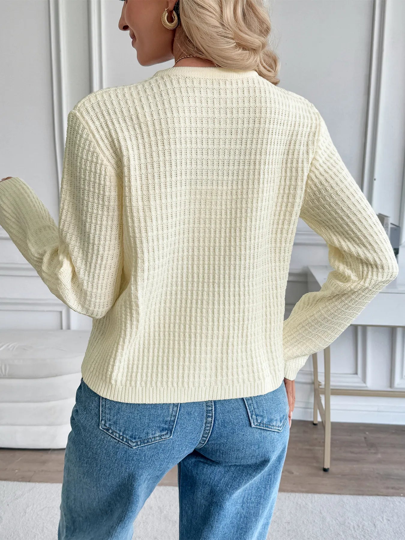 Button-Up Long Sleeve Cardigan with Pockets OutfitFlow