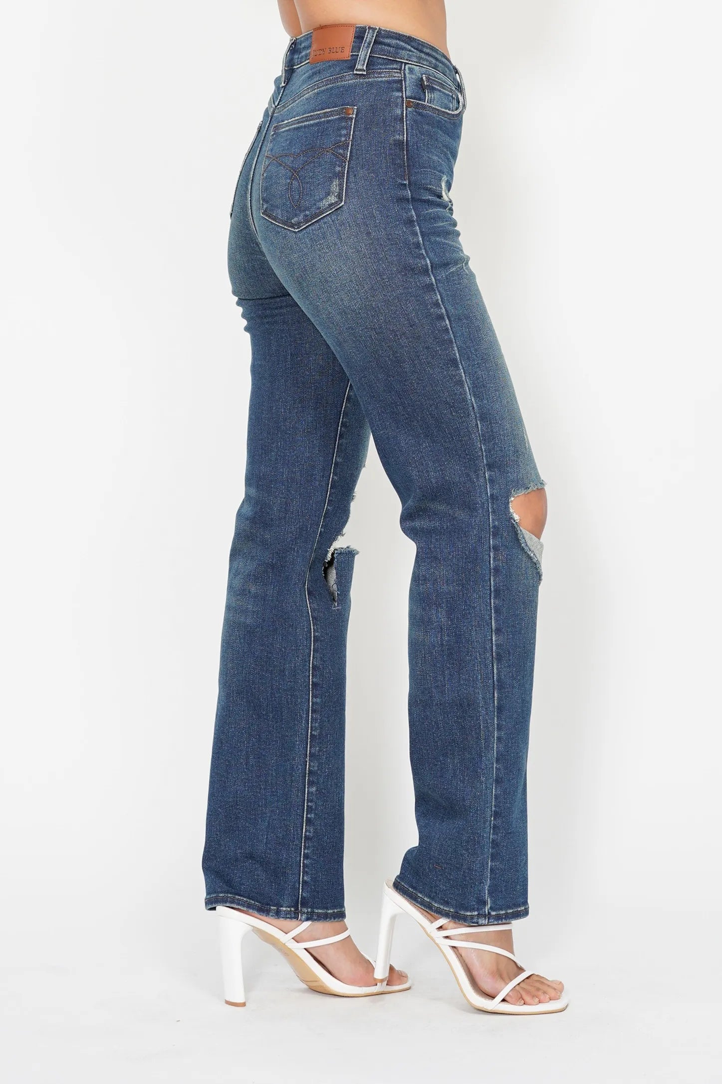 Judy Blue Full Size Hw Ripped Knee Dad Jeans Plus Size OutfitFlow
