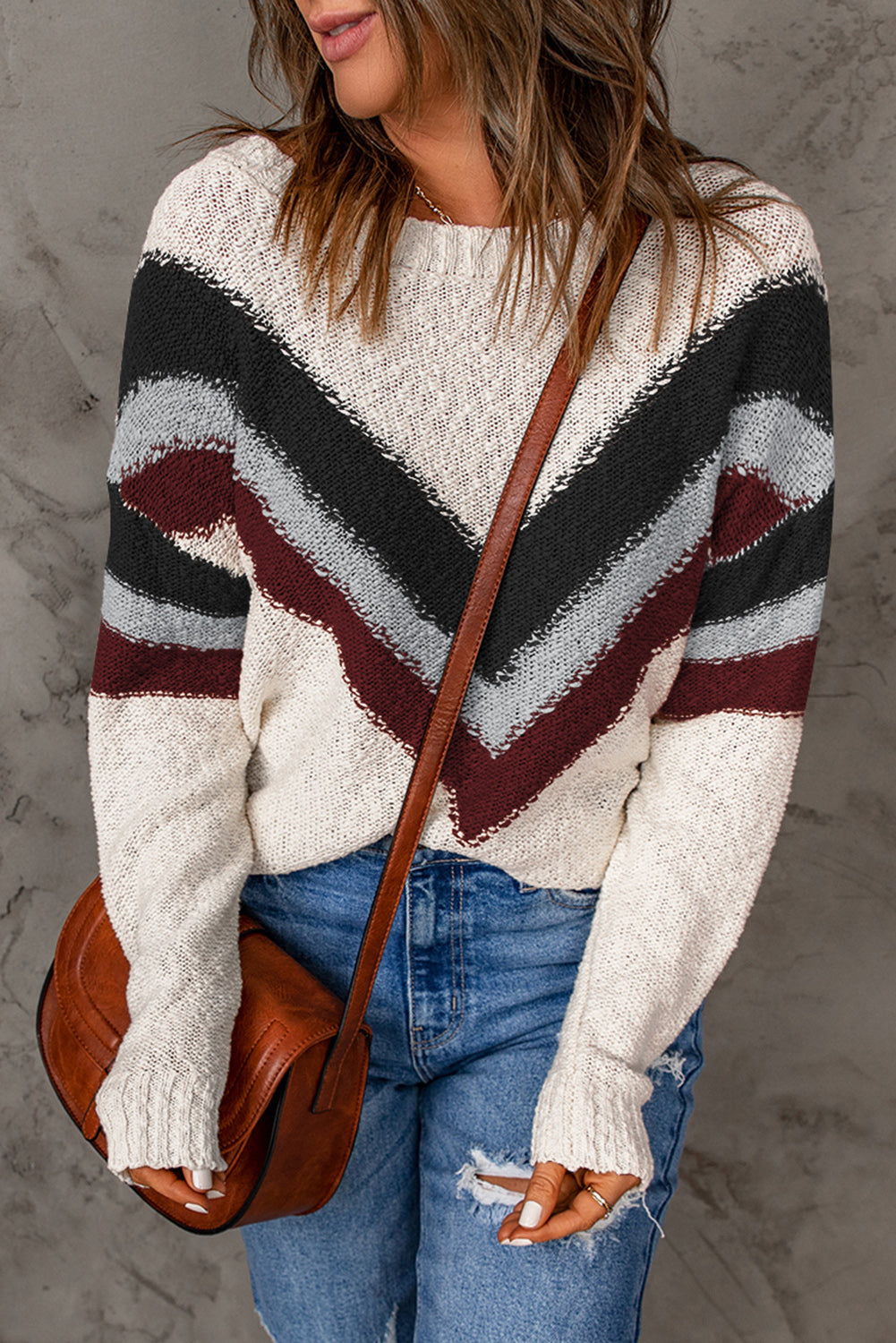 Outfit Flow - Contrast Dropped Shoulder Long Sleeve Sweater