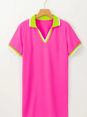 Contrast Trim Short Sleeve T-shirt Dress OutfitFlow