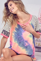 BiBi Tie Dye French Terry Top With Stripe Raglan OutfitFlow
