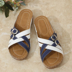 Open Toe Flats Sandals Blue and white OutfitFlow