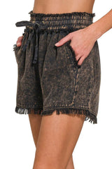 Zenana Mineral Frayed Hem Washed Shorts OutfitFlow
