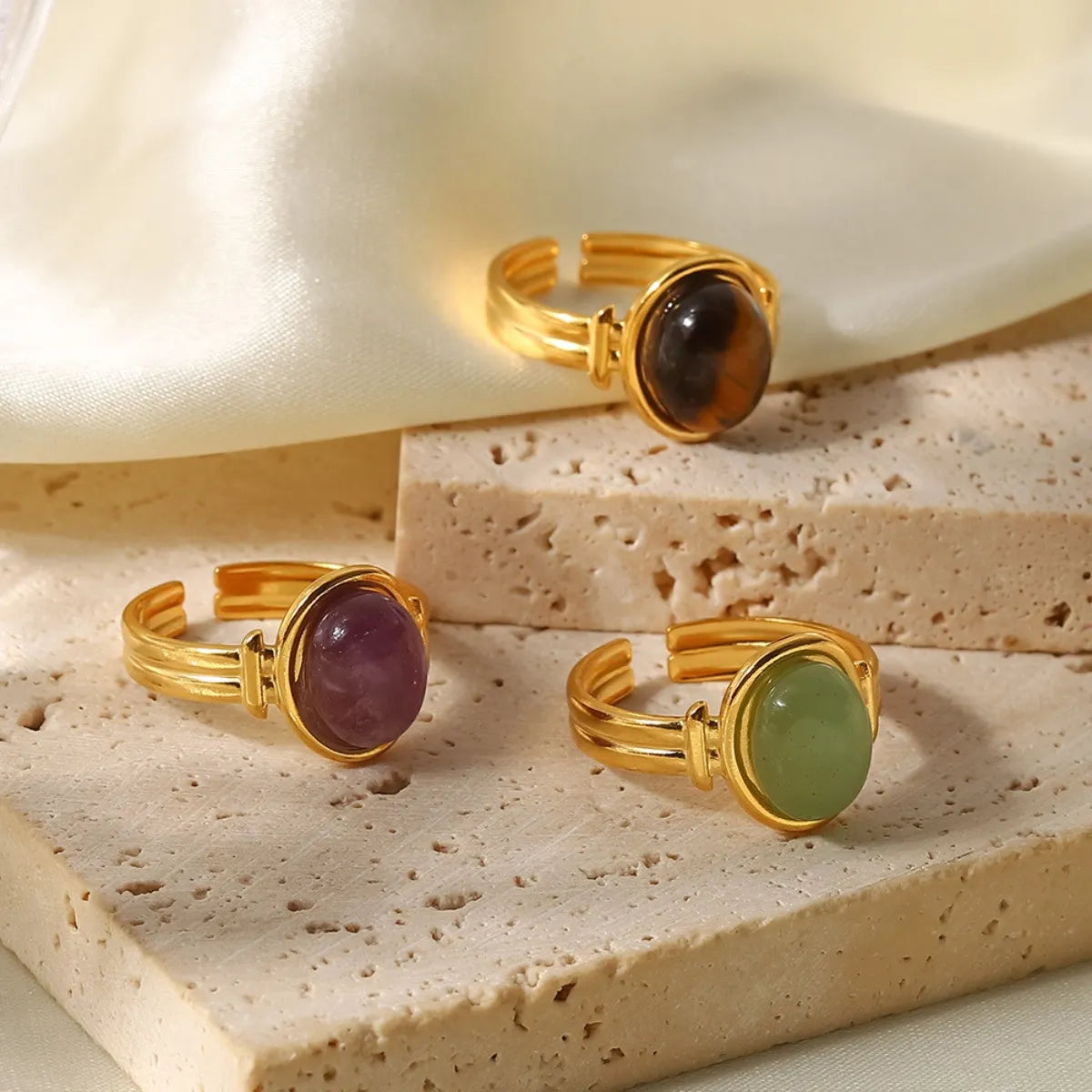 Vintage Natural Stone Gold Plated Adjustable Ring OutfitFlow