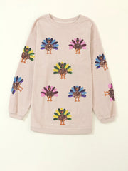 Full Size Turkey Graphic Corded Baggy Sweatshirt Plus Size OutfitFlow