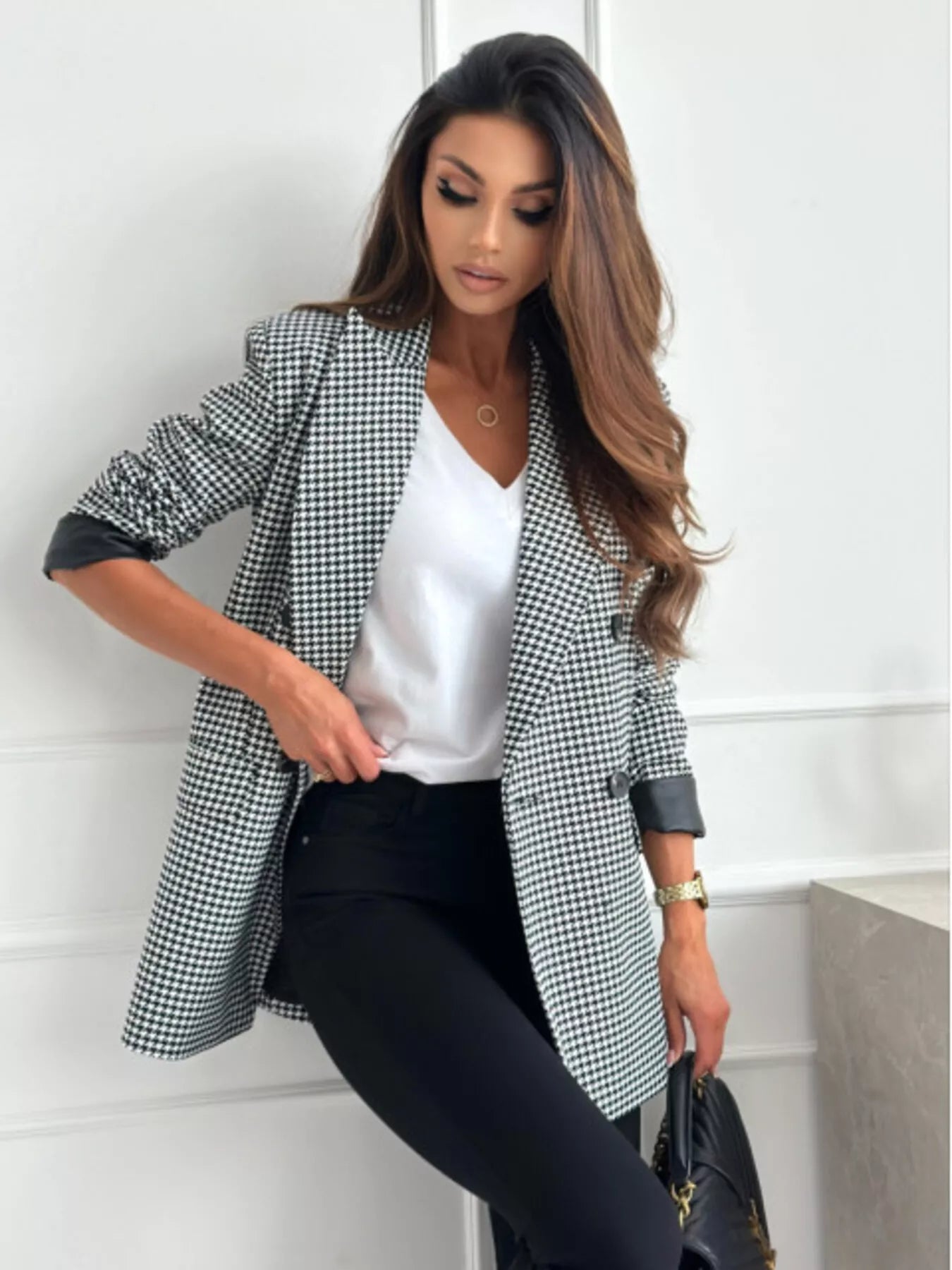 Lapel Collar Long Sleeve Blazer OutfitFlow