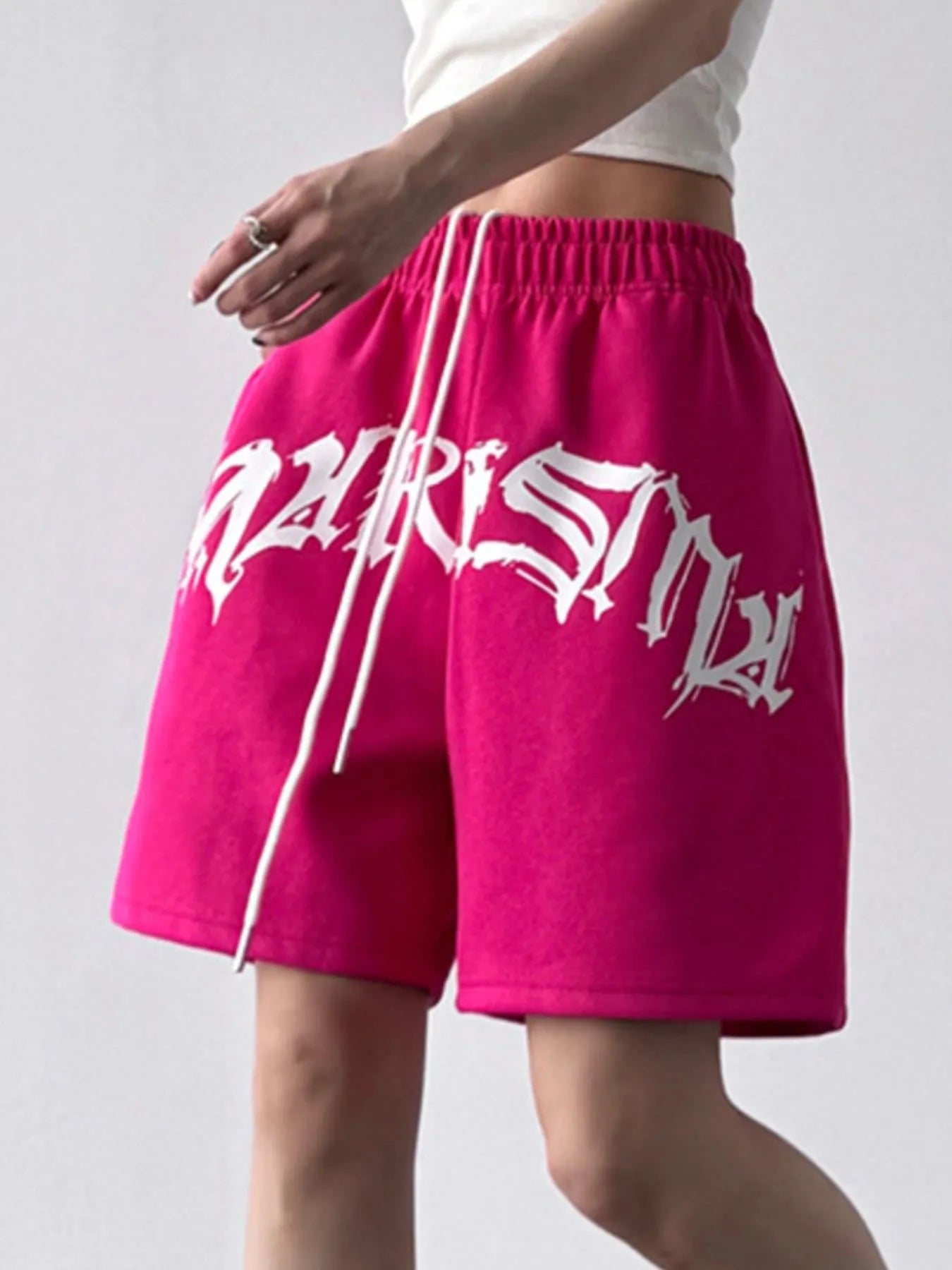 Oversized Drawstring Letter Shorts OutfitFlow
