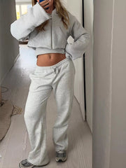 Casual Cropped Hoodie and Sweatpants Set OutfitFlow