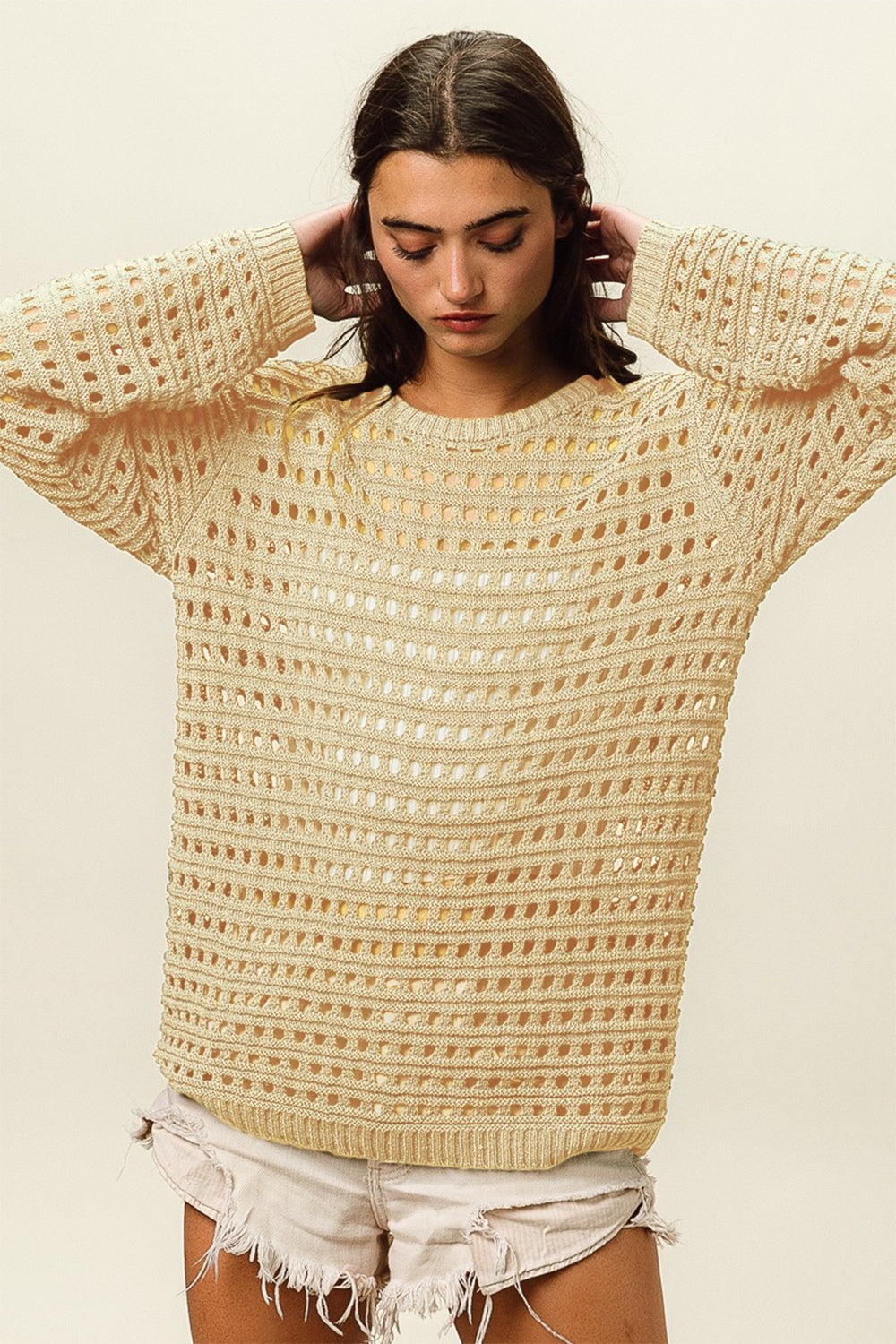 BiBi Round Neck Openwork Knit Cover Up