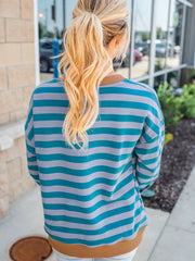 Striped Round Neck Casual Sweatshirt OutfitFlow