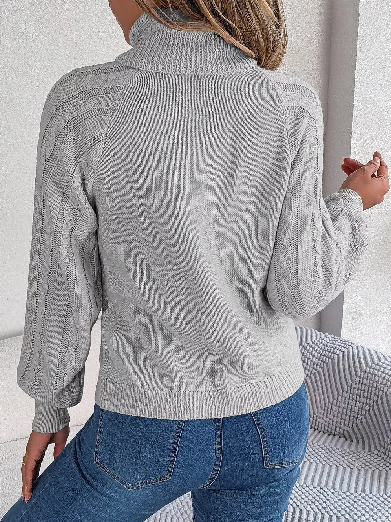 Cable Knit Turtleneck Long Sleeve Sweater OutfitFlow