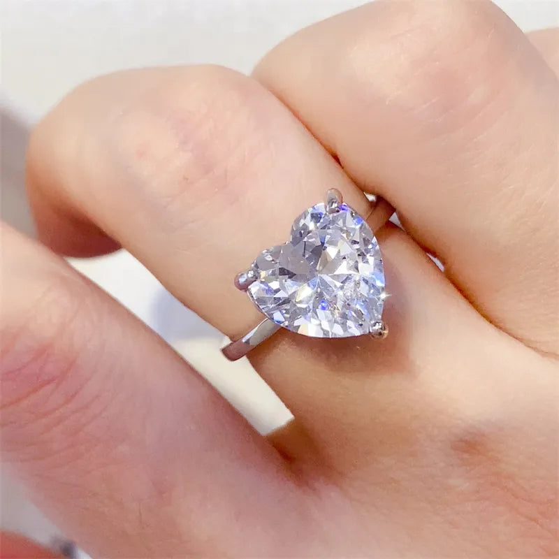 5 Carat 925 Sterling Silver Moissanite Heart Shape Ring Silver OutfitFlow