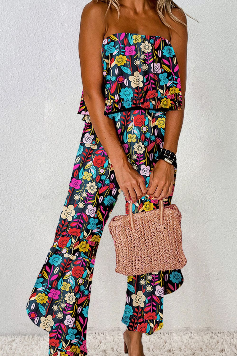 Printed Tube Wide Leg Jumpsuit