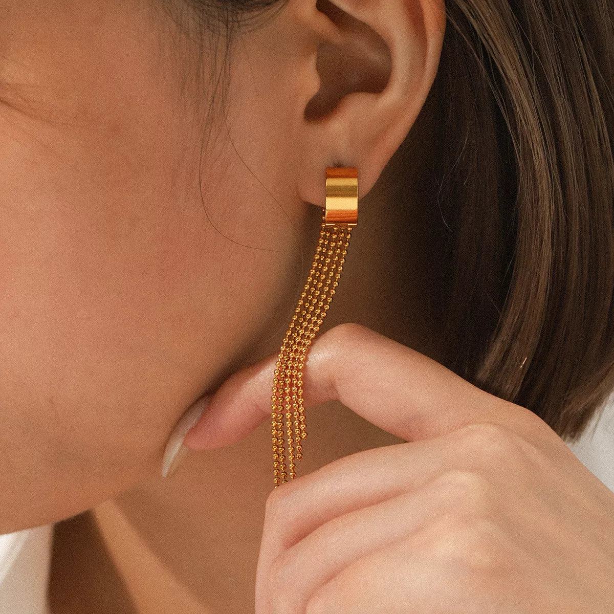 18K Gold-Plated Tassel Chain Earrings OutfitFlow