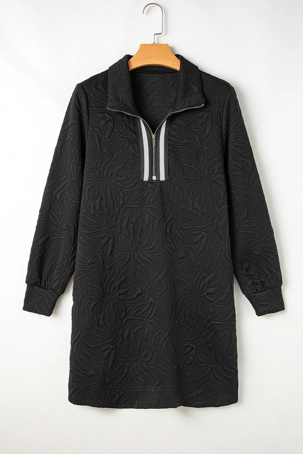 Texture Quarter Zip Long Sleeve Mini Dress OutfitFlow
