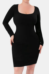 Outfit Flow - Basic Bae Full Size Built-In Shapewear Square Neck Long Sleeve Dress