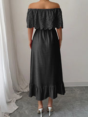 Off-Shoulder Lace Ruffle Midi Dress OutfitFlow