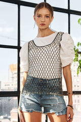 ADORA Beads Accent Fishnet Tank Top OutfitFlow