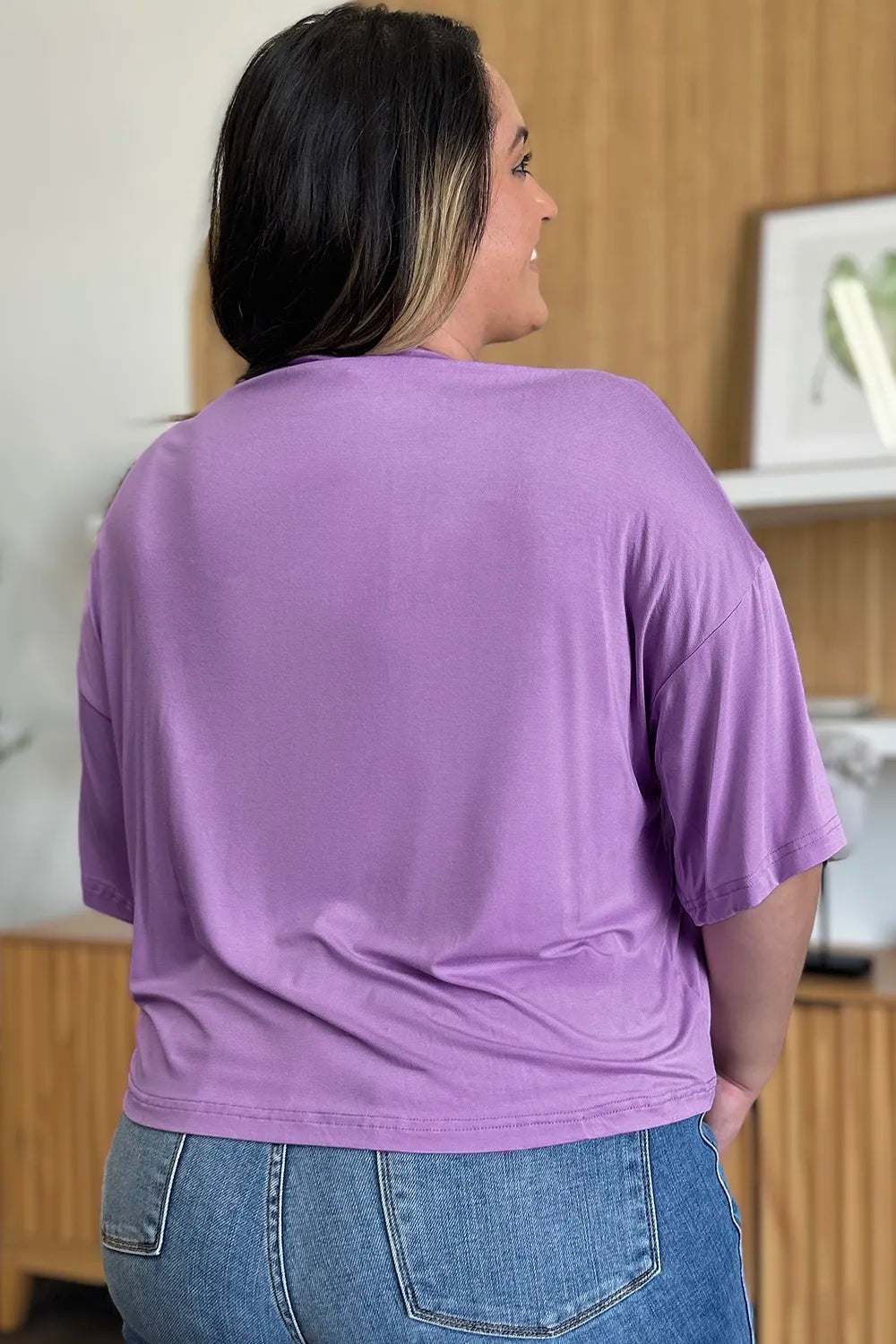 Basic Bae Bamboo Full Size Round Neck Drop Shoulder T-Shirt OutfitFlow