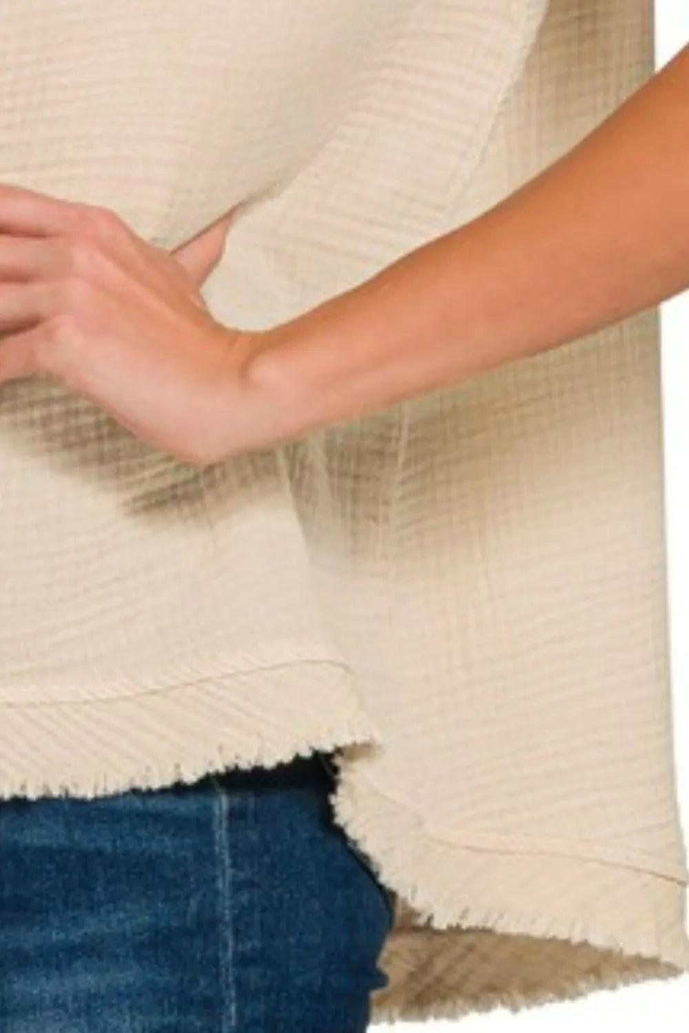 Zenana Double Gauze Raw Edge V-Neck Tank OutfitFlow
