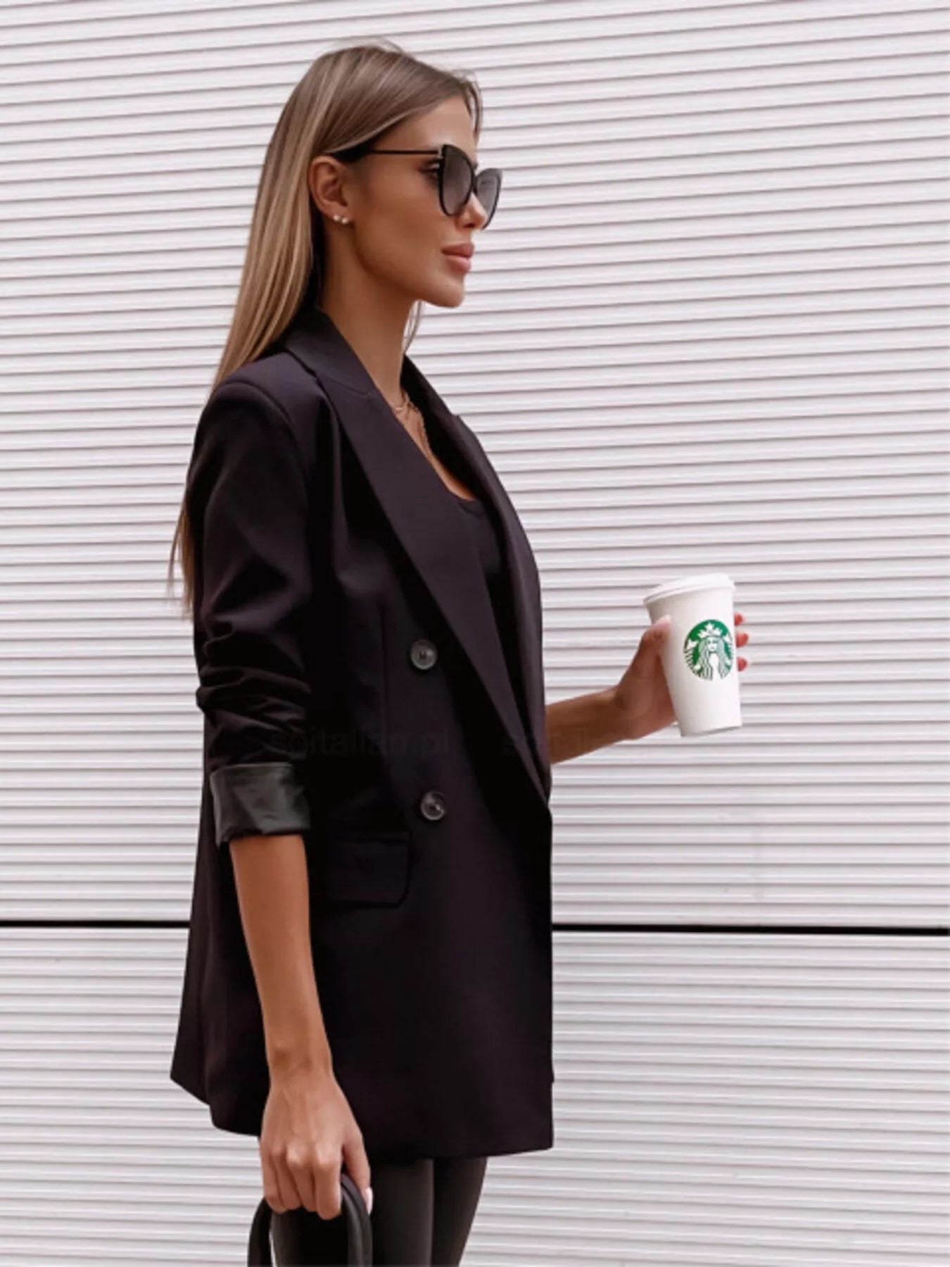 Lapel Collar Long Sleeve Blazer OutfitFlow