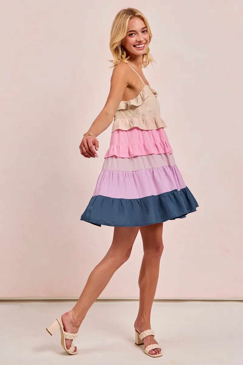 BiBi Color Blocked Tiered Dress OutfitFlow