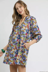 Umgee Boho Floral Balloon Sleeve Mini Dress Trendsi
