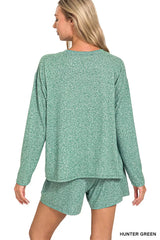 Zenana Soft Melange Long Sleeve Tee and Shorts Set OutfitFlow