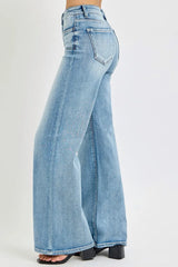 RISEN Full Size Mid Rise Wide Jeans with Front Patch Pocket Plus Size OutfitFlow