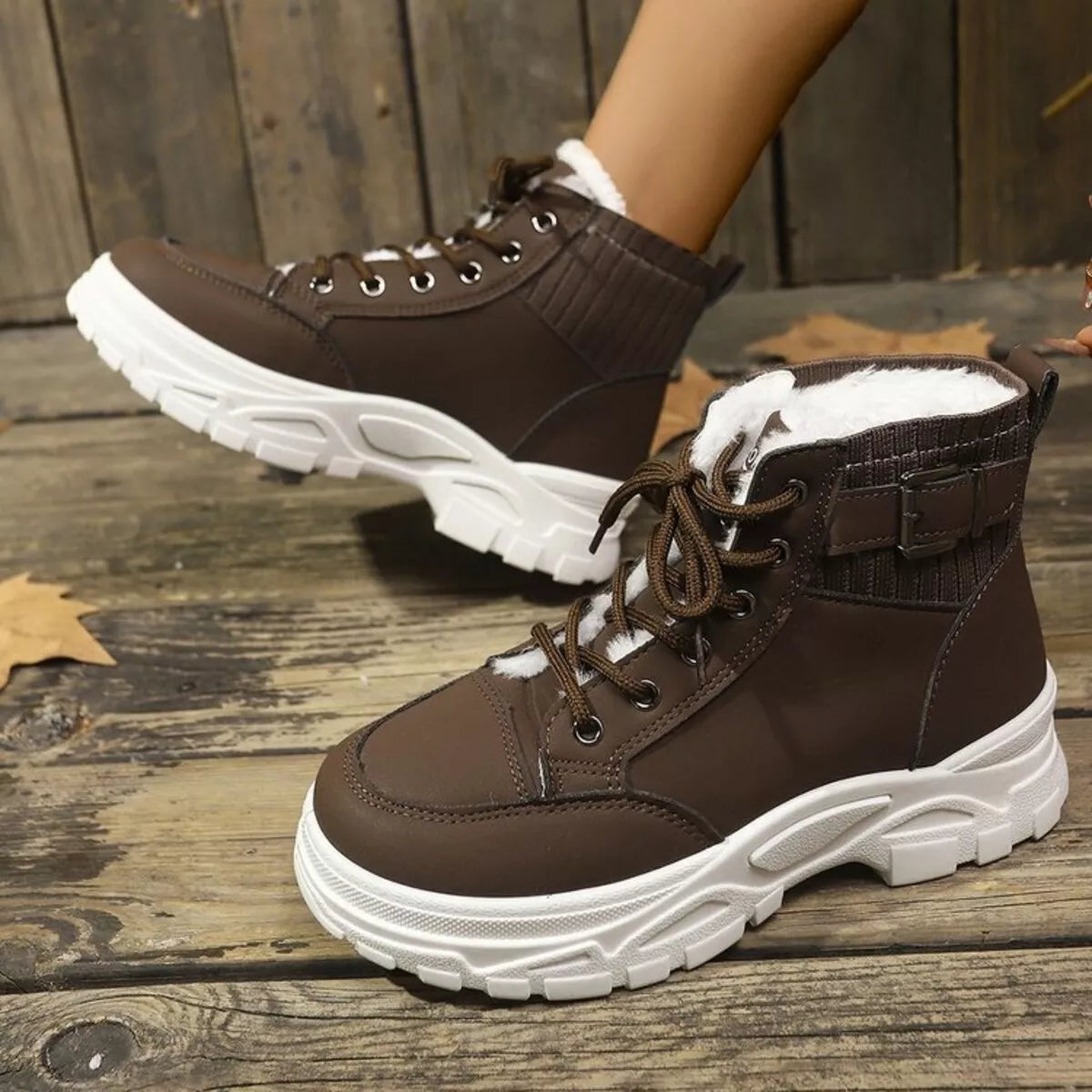 Plush Lining Lace Up Boots Trendsi