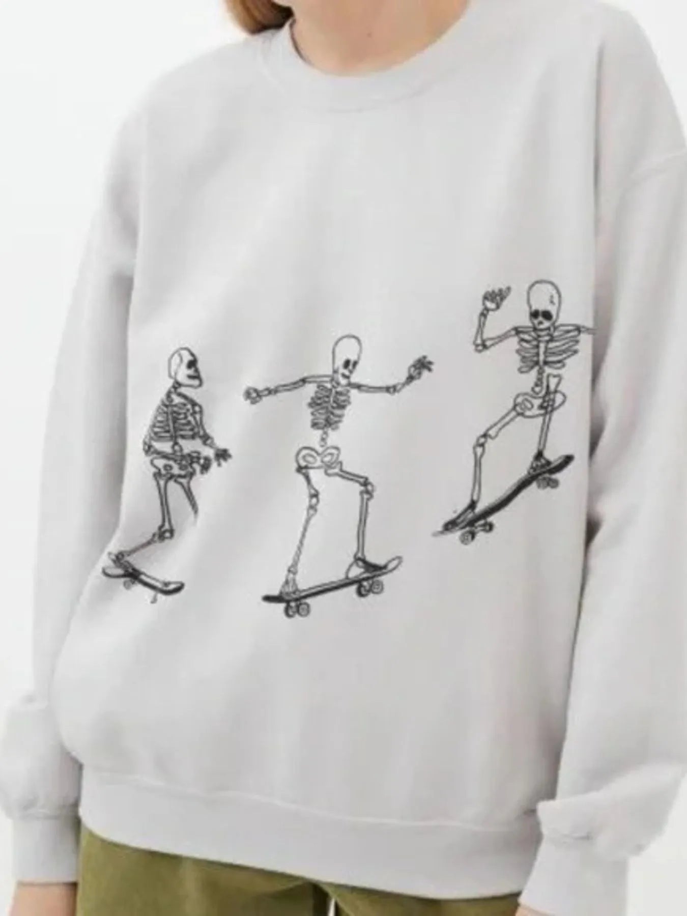 Skeleton Graphic Oversized Sweatshirt OutfitFlow