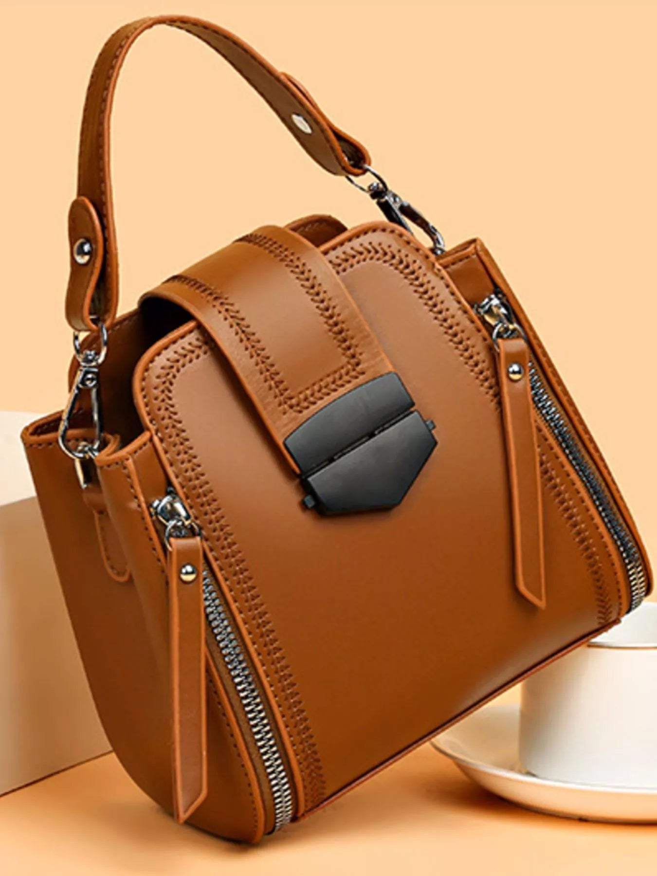 Leather Bucket Crossbody Bag Brown onesize OutfitFlow