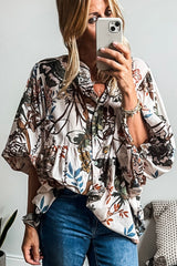 Outfit Flow - Printed Notched Flounce Sleeve Blouse